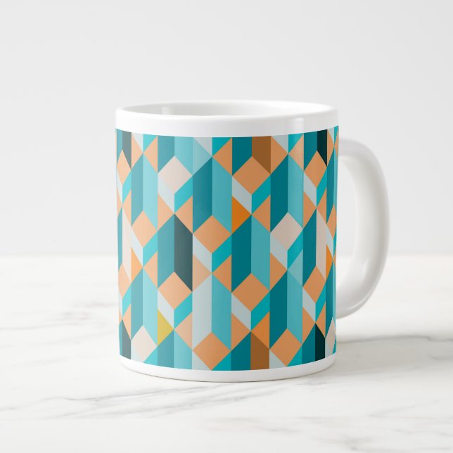 Teal And Orange Shapes Pattern Giant Coffee Mug (Front Right)