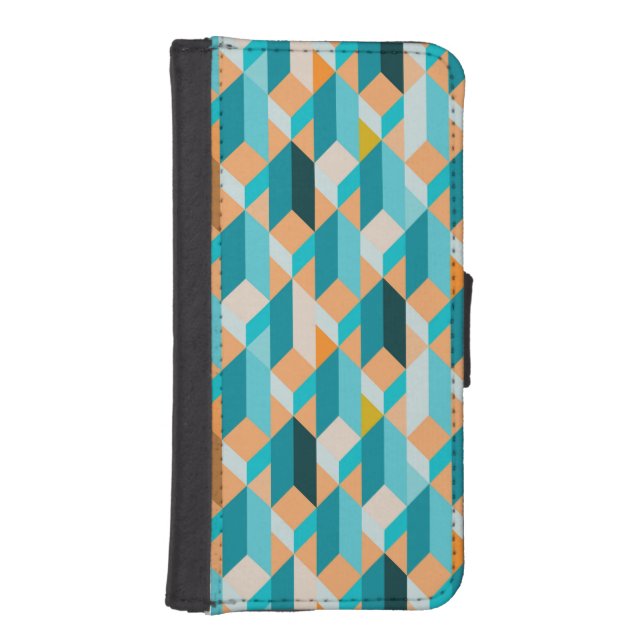 Teal And Orange Shapes Pattern iPhone Wallet Case (Front)