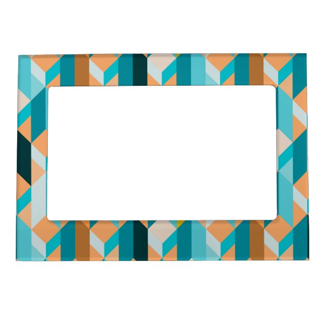 Teal And Orange Shapes Pattern Magnetic Photo Frame (Front)