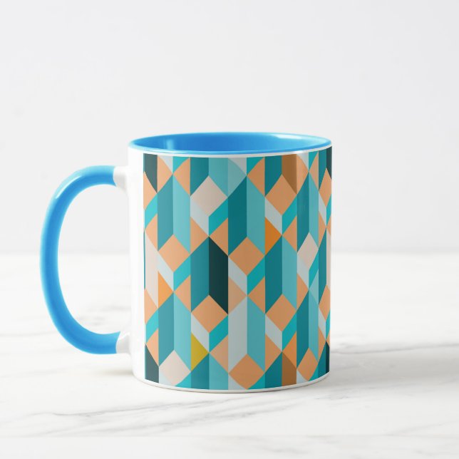 Teal And Orange Shapes Pattern Mug (Left)