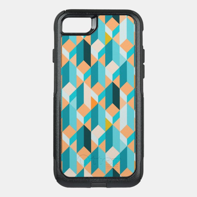 Teal And Orange Shapes Pattern Otterbox iPhone Case (Back)