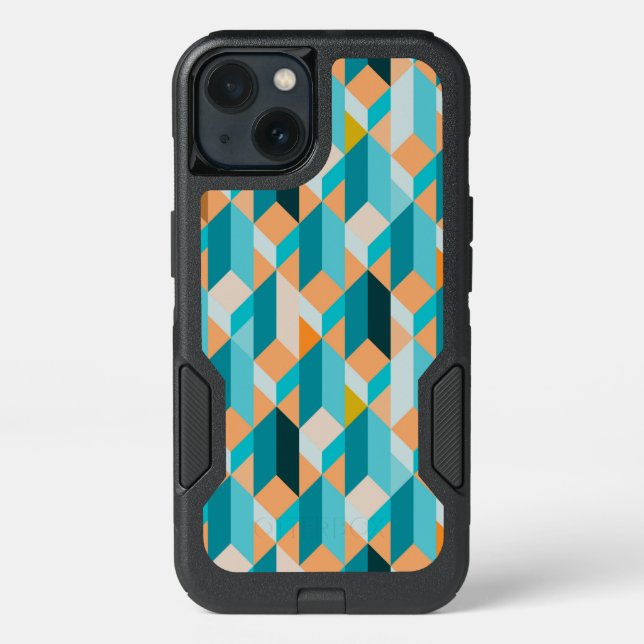 Teal And Orange Shapes Pattern Otterbox iPhone Case (Back)