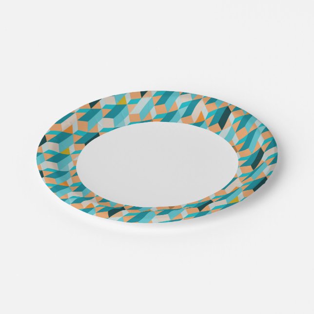 Teal And Orange Shapes Pattern Paper Plates (Angled)