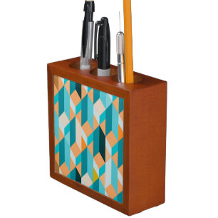 Teal And Orange Shapes Pattern Pencil Holder