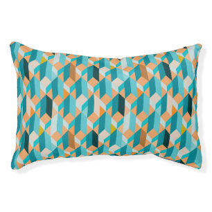Teal And Orange Shapes Pattern Pet Bed