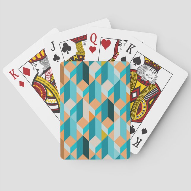 Teal And Orange Shapes Pattern Poker Cards (Back)