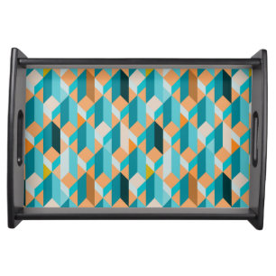 Teal And Orange Shapes Pattern Serving Tray