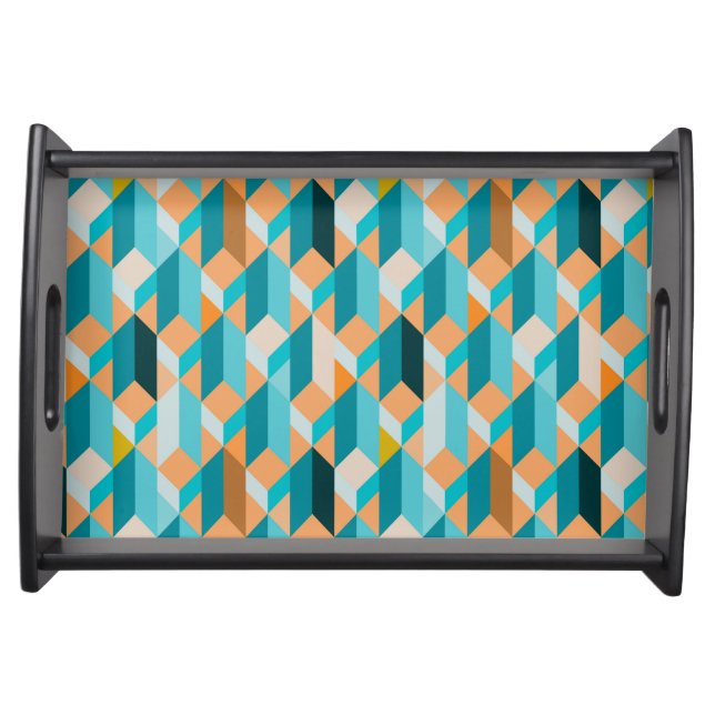 Teal And Orange Shapes Pattern Serving Tray (Front)