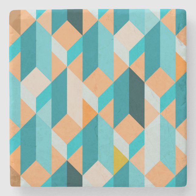 Teal And Orange Shapes Pattern Stone Coaster (Front)