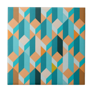 Teal And Orange Shapes Pattern Tile