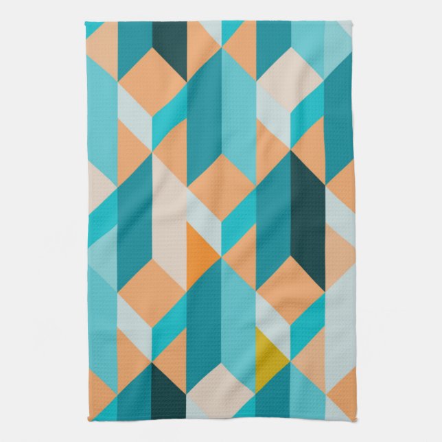 Teal And Orange Shapes Pattern Towel (Vertical)