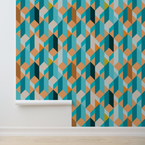 Teal And Orange Shapes Pattern Wallpaper