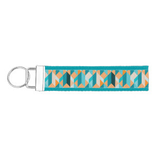 Teal And Orange Shapes Pattern Wrist Keychain