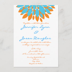 Teal and Orange Simple Flowers Wedding Invitations