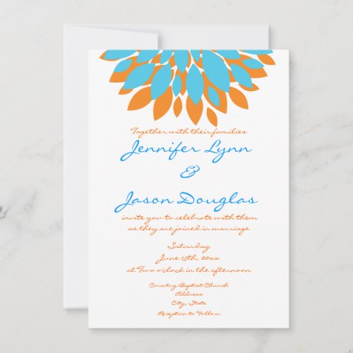 Teal and Orange Simple Flowers Wedding Invitations