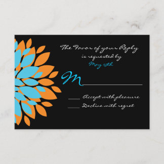 Teal and Orange Simple Flowers Wedding RSVP Cards