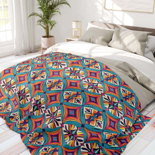 Teal and Orange Tribal Fleece Blanket