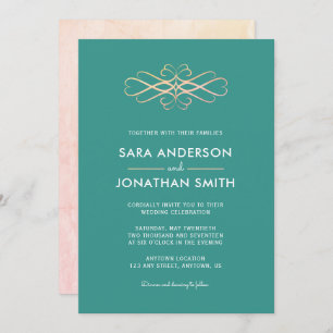 Teal and Orange Wedding Swirl Invitation