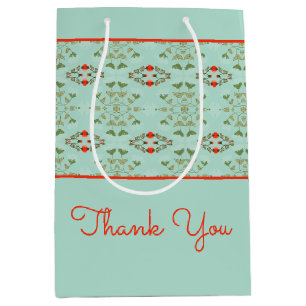Teal And Patterned With Green Medium Gift Bag