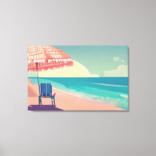 Teal and Peach Beach Blue Water Chair and Umbrella Canvas Print