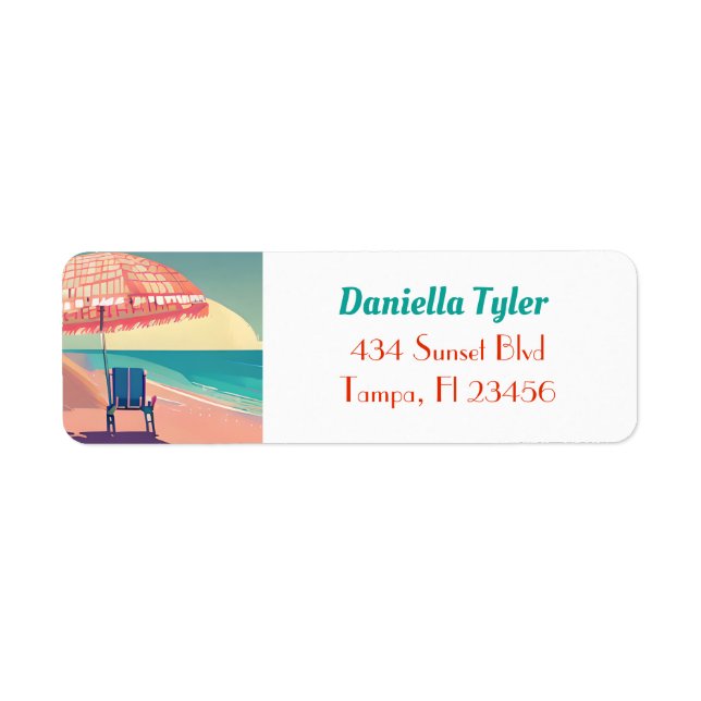 Teal and Peach Beach | Tropical Label (Front)