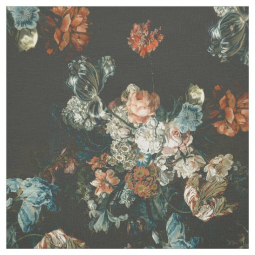 Teal and Peach Dark Floral Fabric | Zazzle