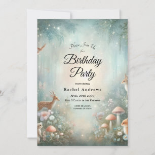 Teal and Peach Enchanted Forest Birthday Party Invitation
