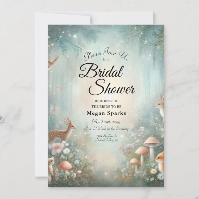 Teal and Peach Enchanted Forest Bridal Shower Invitation (Front)