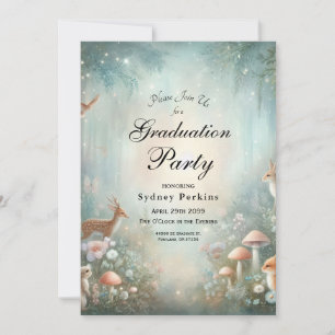 Teal and Peach Enchanted Forest Graduation Party Invitation