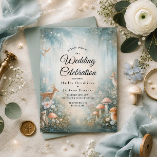 Teal and Peach Enchanted Forest Wedding Invitation