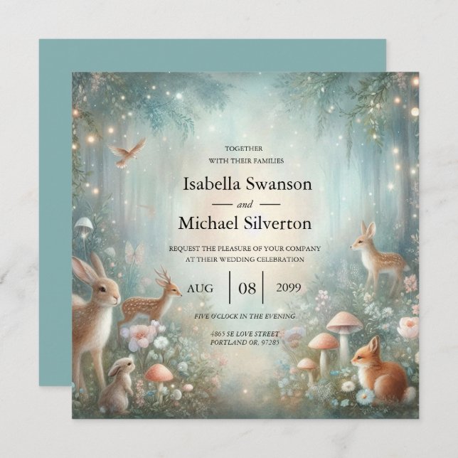 Teal and Peach Enchanted Forest Wedding Invitation (Front/Back)