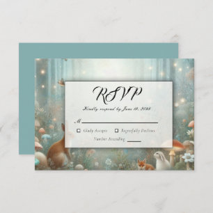 Teal and Peach Enchanted Forest Wedding RSVP Card