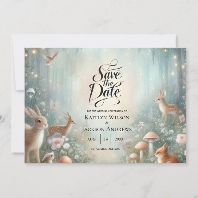 Teal and Peach Enchanted Forest Wedding Save The Date (Front)
