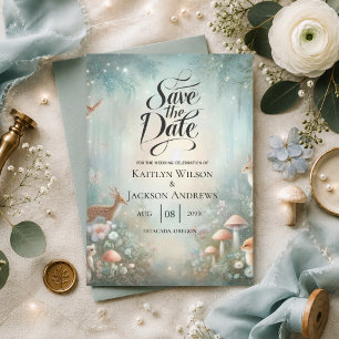 Teal and Peach Enchanted Forest Wedding Save The Date