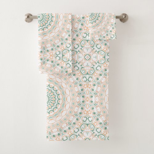 Teal and Peach Kaleidoscope Mandala Design Bath Towel Set