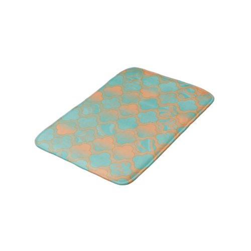 Teal and Peach Quatrefoil Bathroom Mat