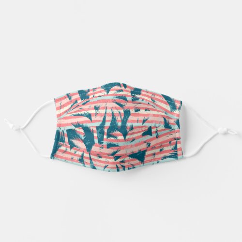 Teal and Peach Stripes and Palm Trees Tropical Adult Cloth Face Mask