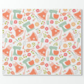 Teal and Peach Vintage Kitchen Pattern Wrapping Paper (Flat)