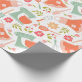 Teal and Peach Vintage Kitchen Pattern Wrapping Paper (Corner)