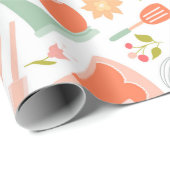 Teal and Peach Vintage Kitchen Pattern Wrapping Paper (Roll Corner)