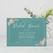 Teal and Peach Watercolor Floral Bridal Shower Invitation (Standing Front)