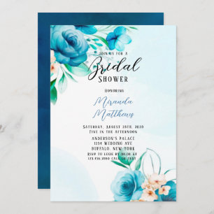 Teal and Peach Watercolor Florals Bridal Shower Invitation