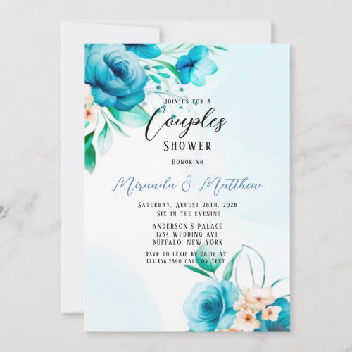 Teal and Peach Watercolor Florals Couples Shower Invitation