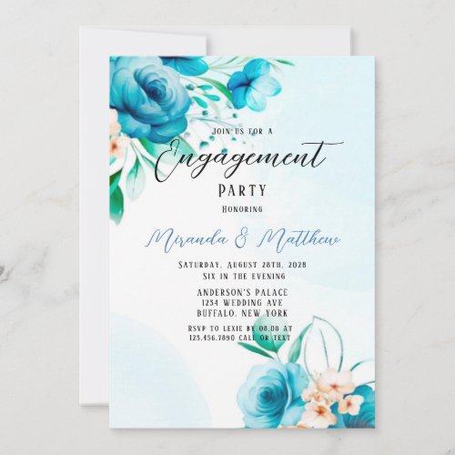 Teal and Peach Watercolor Florals Engagement Party Invitation