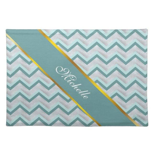 Teal and Pearls ZigZag Placemat (Front)
