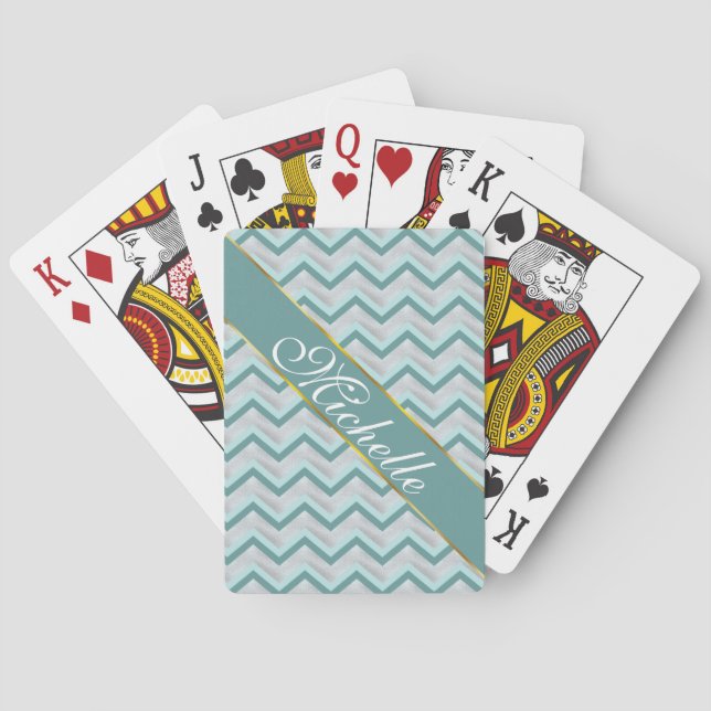 Teal and Pearls ZigZag Poker Cards (Back)