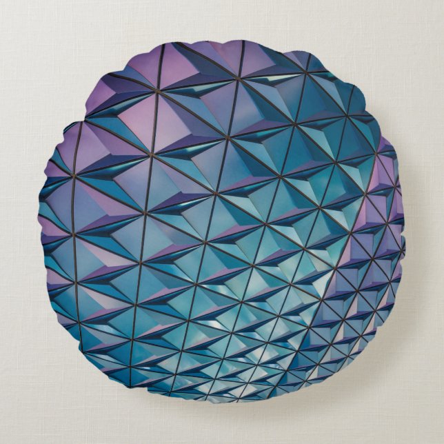 Teal and pink artwork round pillow (Front)