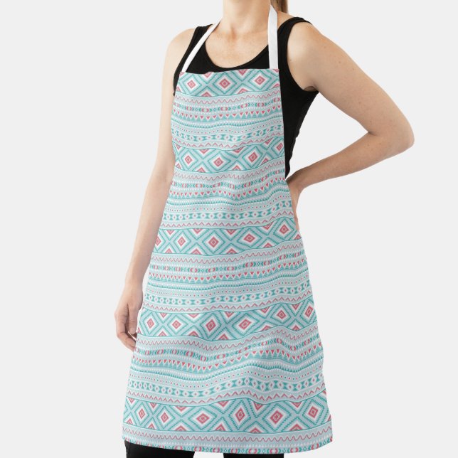 Teal and Pink Aztec Tribal Pattern Apron (Insitu)