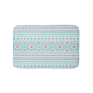 Teal and Pink Aztec Tribal Pattern Bathroom Mat