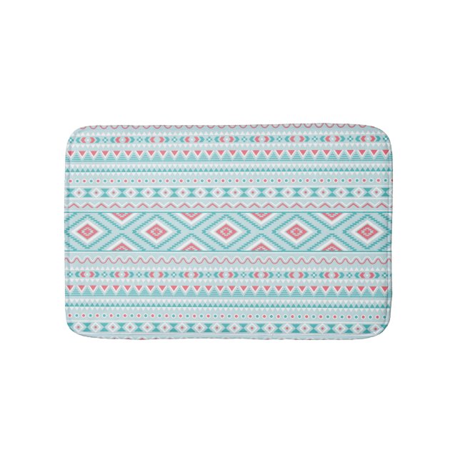 Teal and Pink Aztec Tribal Pattern Bathroom Mat (Front)